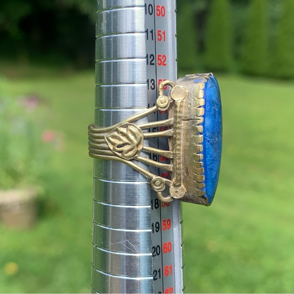 Vintage Afgan Lapis Lazuli Large Ring Sz 7 Tribal Native Elongated Cabochon Blue - Picture 12 of 16